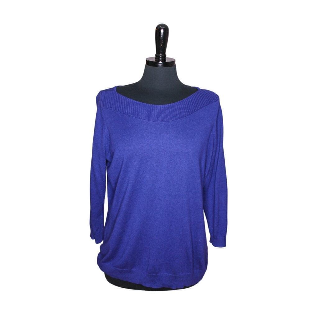 Worthington Sweater Pullover Wide Neckline 3/4 Length Sleeves Blue NWT